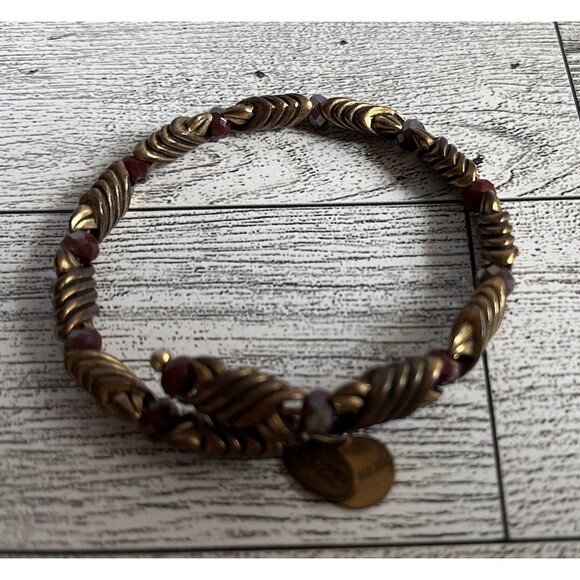 Alex and Ani Gold Forest's Blessing Red Amber Crystal Gold Tone Wrap Bracelet - Picture 4 of 6